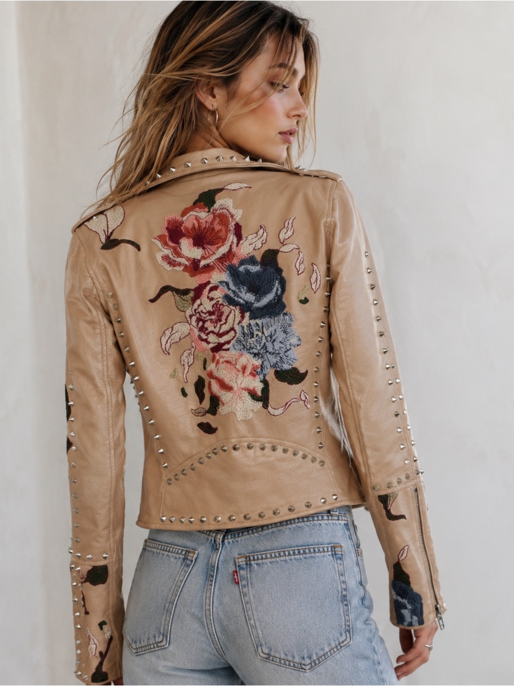 BLANKNYC Floral Embroidered Studded Faux Leather Moto Jacket | Size Small - Picture 2 of 8